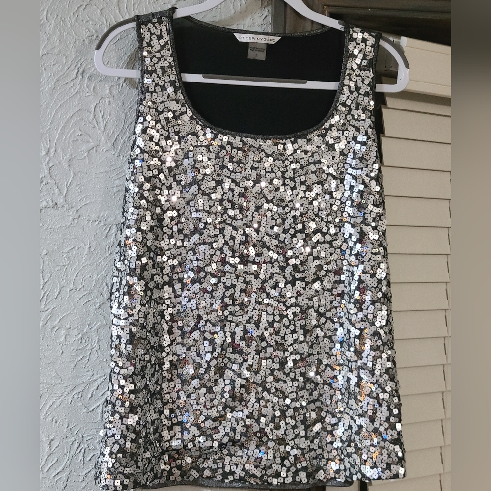 Sequin, very sparkly tank, Large.Peter Nygard Silver Sequin Sleeveless Top
